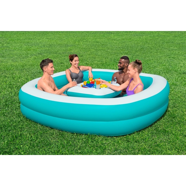 Piscina Inflable 2.18mts Alberca Hinchable Cuadrada Familiar Consola Con Portavasos Isla Con Posavasos Bestway 54446 737lt Sippin Summer Family Pool - Imagen 6