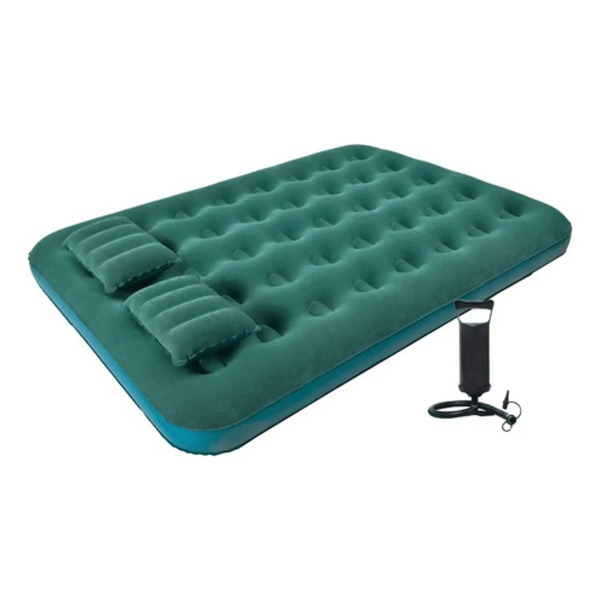 Colchon Inflable 2 Plazas + Inflador + 2 Almohadas Color Verde