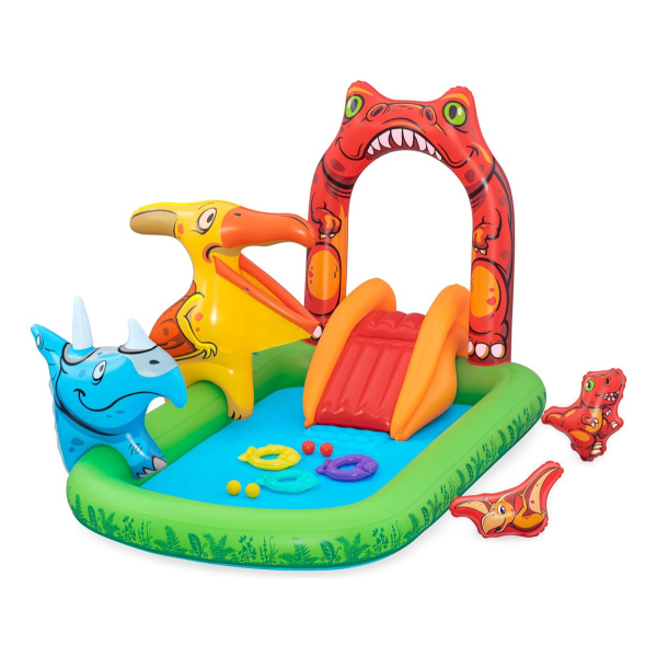 Centro De Juegos Con Pelotas Y Tobogan Piscina Inflable Infantil Alberca Hinchable Bestway Jurassic Splash 53160 190lt