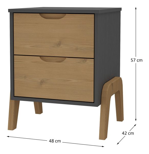 Mesa De Luz Con Patas 2 Cajones Cama Sommier Madera Maciza - Imagen 7