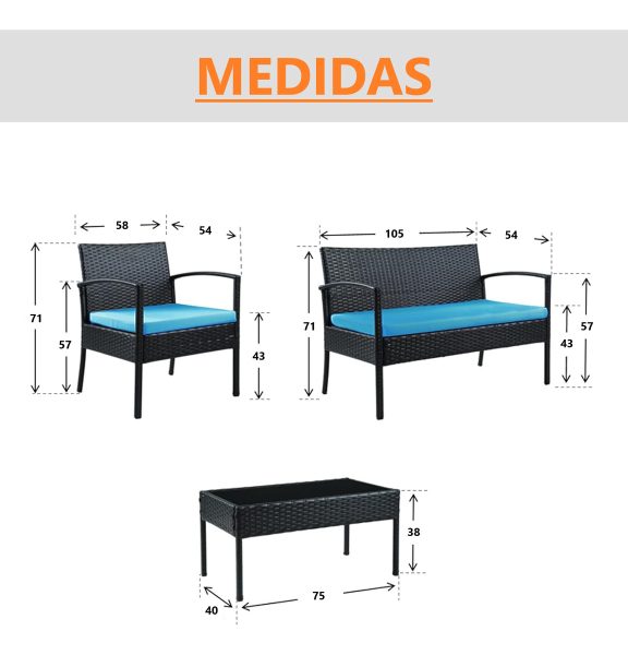 Juego Jardin Ratan Mesa Sillón 2 Cuerpos Butacas Almohadones - Imagen 3