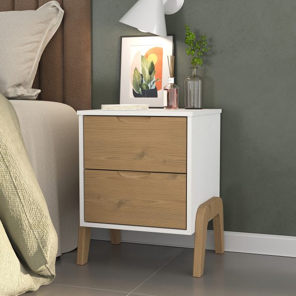 Mesa De Luz Con Patas 2 Cajones Cama Sommier Madera Maciza - Imagen 9