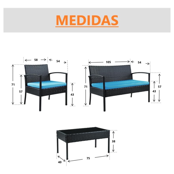 Juego Jardin Ratan Mesa Sillón 2 Cuerpos Butacas Almohadones - Imagen 8