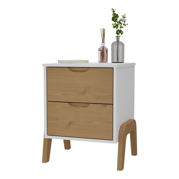 Mesa De Luz Con Patas 2 Cajones Cama Sommier Madera Maciza - Imagen 8