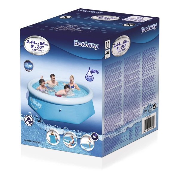 Pileta Inflable Redonda Bestway Fast Set 57265 De 2.44m X 66cm 2301l Azul Caja - Imagen 2