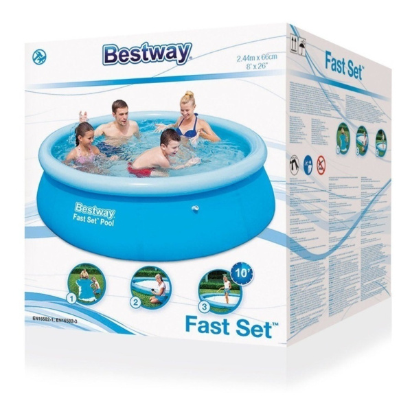 Pileta Inflable Redonda Bestway Fast Set 57265 De 2.44m X 66cm 2301l Azul Caja - Imagen 5