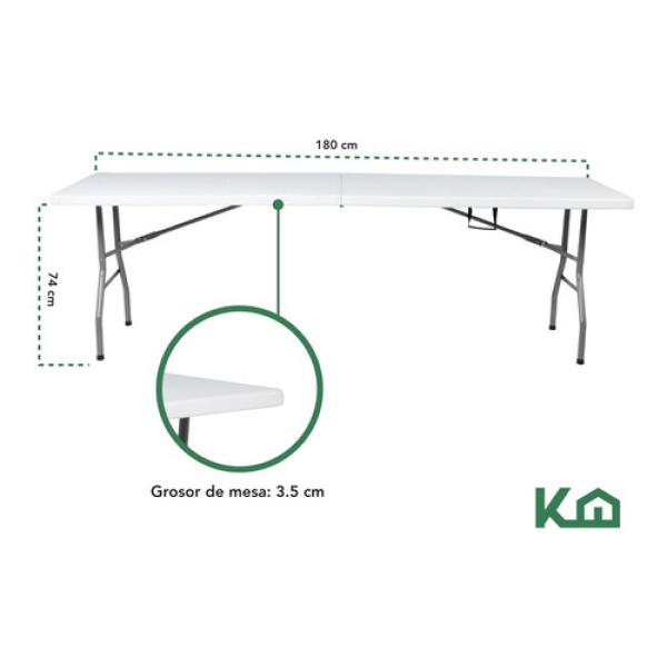 Mesa Plegable 1.80 Mts Portatil Portafolio Eventos Jardin Color Blanco - Imagen 5