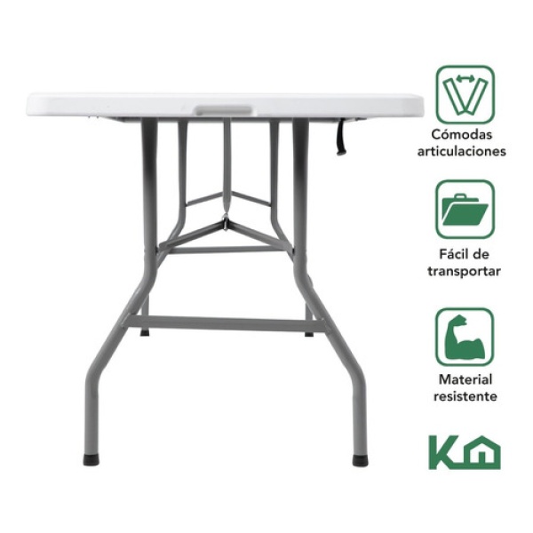 Mesa Plegable 1.80 Mts Portatil Portafolio Eventos Jardin Color Blanco - Imagen 2