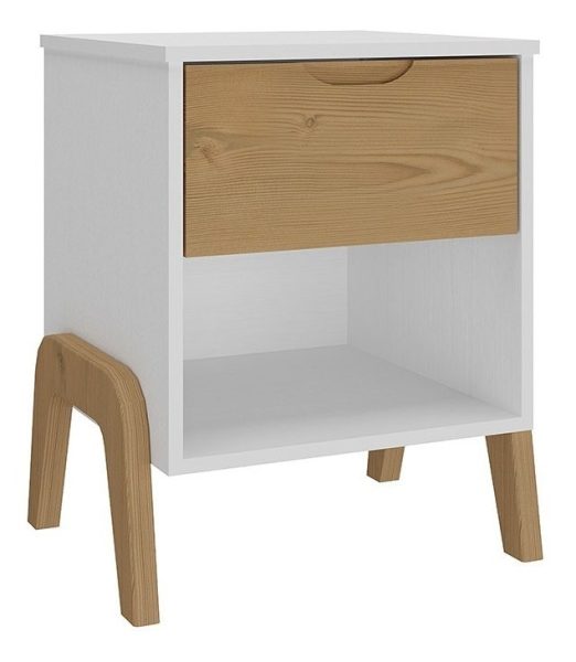 Mesa De Luz 1 Cajon Sommier Madera V Dormitorio Lcm Color Blanco/miel - Imagen 6