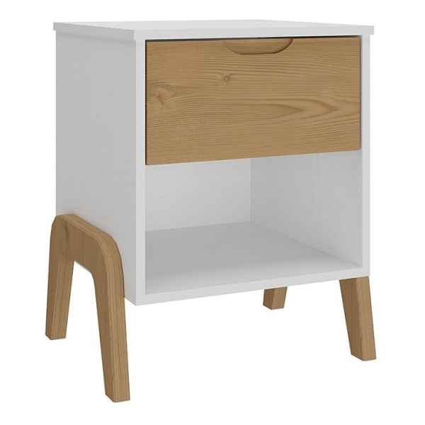 Mesa De Luz 1 Cajon Sommier Madera V Dormitorio Lcm Color Blanco/miel - Imagen 6