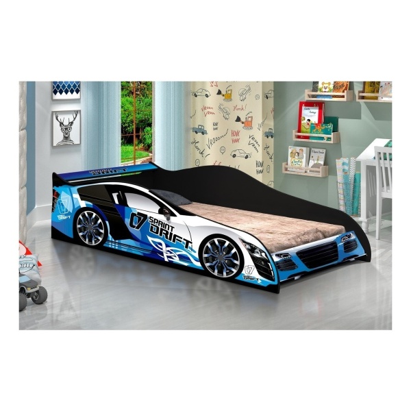 Cama Temática Welaman Drift 1 Plaza Color Azul Fabricada En Mdp - Imagen 2