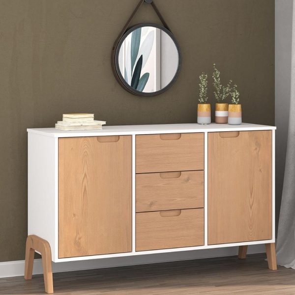 Cómoda Con 2 Puertas Y 3 Cajones, Color Blanco/pinus, Blanco