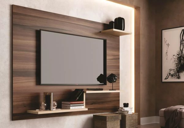 Panel Para Televisor - Rack Tv De Pared - Milenio - Modelo: Denver - Color: Nogueira/off White - Imagen 2