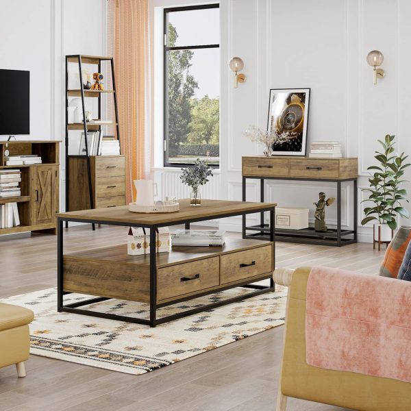 Mesa De Centro Ratona Estilo Industrial Cajones Muebles Web - Imagen 4