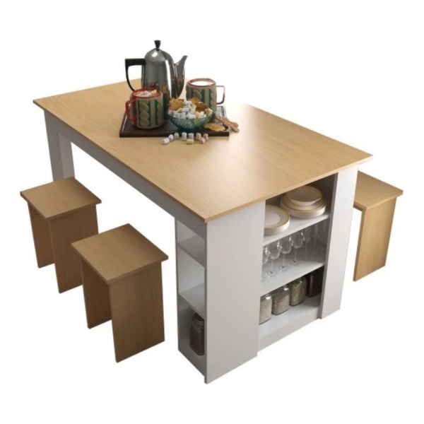 Juego Mesa Comedor 4 Banquetas Sillas Desayunador Isla