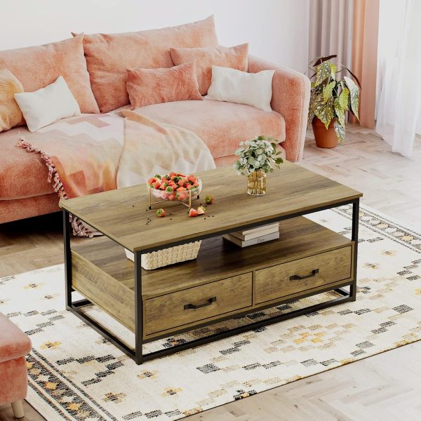 Mesa De Centro Ratona Estilo Industrial Cajones Muebles Web - Imagen 2