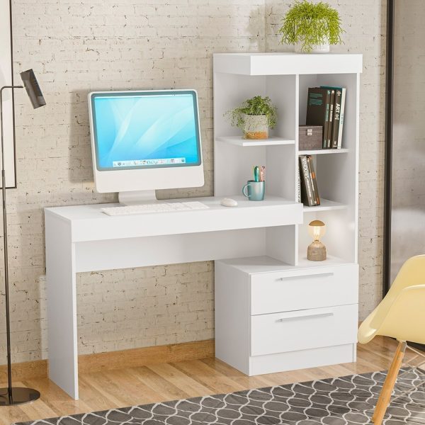Mesa Pc Escritorio Oficina Laptop Pc Estantería Notebook Color Blanco - Imagen 2