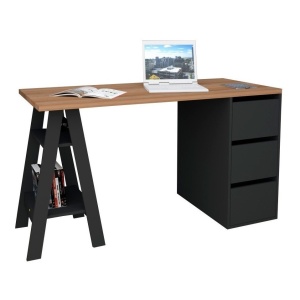 Escritorio Appunto Self Con Cajones Mdp De 135cm X 76cm X 60cm Castaño Y Negro Mate