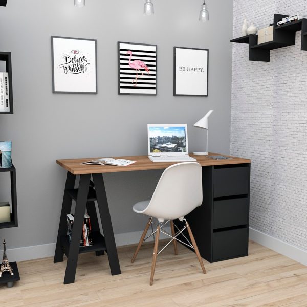 Escritorio Appunto Self Con Cajones Mdp De 135cm X 76cm X 60cm Castaño Y Blanco Mate - Imagen 5