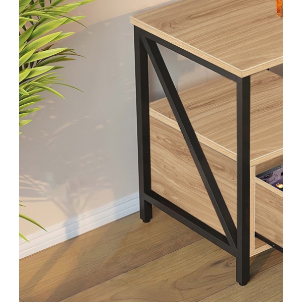 Mesa De Luz Estilo Industrial Cajon Estante - Muebles Web - Imagen 3