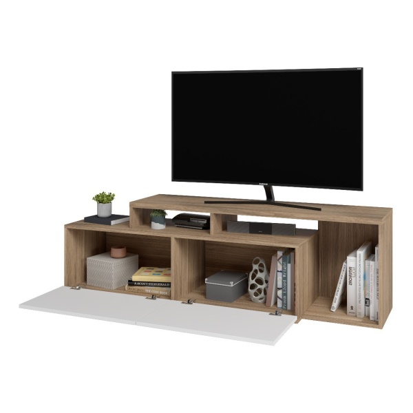Rack Modular Para Tv 50' Con Puertas Y Nicho Estilo Nordico Eames Color Blanco - Imagen 3