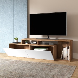 Rack Modular Para Tv 50' Con Puertas Y Nicho Estilo Nordico Eames Color Blanco