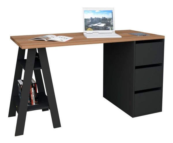 Escritorio Appunto Self Con Cajones Mdp De 135cm X 76cm X 60cm Castaño Y Blanco Mate - Imagen 3