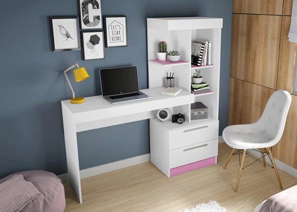 Mesa Pc Escritorio Oficina Laptop Pc Estantería Notebook Color Blanco - Imagen 3
