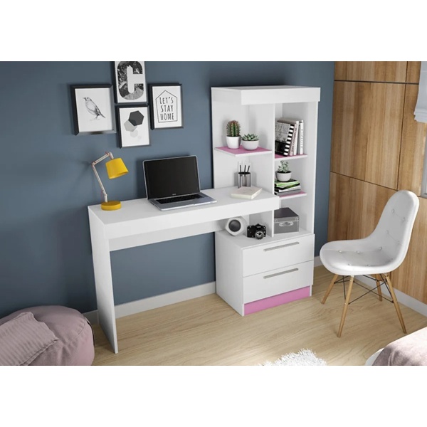 Mesa Pc Escritorio Oficina Laptop Pc Estantería Notebook Color Blanco - Imagen 3