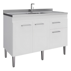 Encimera De Cocina Sin Fregadero, 3 Puertas Y 1 Cajón, Color Blanco