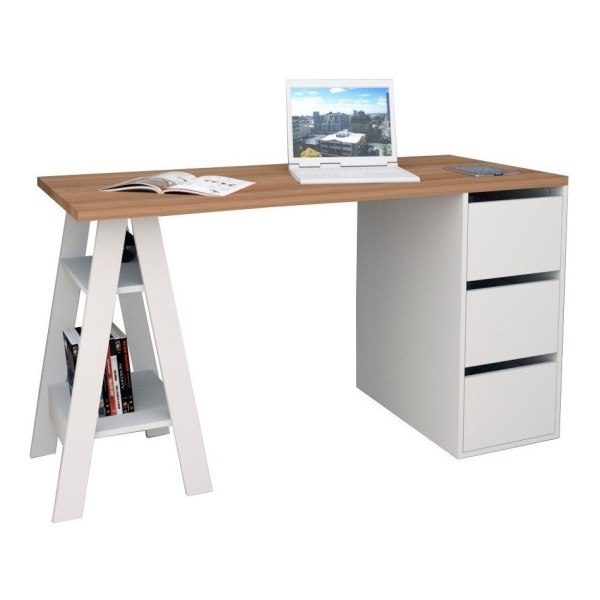 Escritorio Appunto Self Con Cajones Mdp De 135cm X 76cm X 60cm Castaño Y Blanco Mate