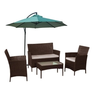 Juego De Jardín Rattán Mesa + Sillón 2 Butacas + Sombrilla