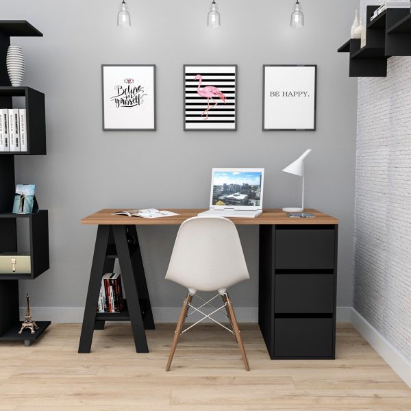 Escritorio Appunto Self Con Cajones Mdp De 135cm X 76cm X 60cm Castaño Y Negro Mate - Imagen 3