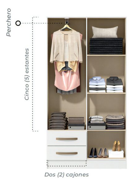 Ropero Guardaropas Roperia Morpheus Blanco 5 Estantes, 4 Espacios De Guardado, Con 4 Puertas Y 2 Cajones En Mdp Y Manijas Premium. Origen Brasil. ¡organiza Tu Ropa Sin Gastar Demas! - Imagen 3