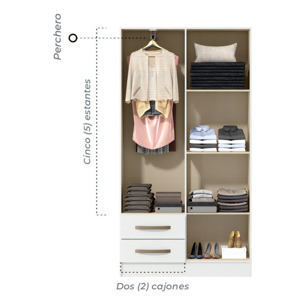 Ropero Guardaropas Roperia Morpheus Blanco 5 Estantes, 4 Espacios De Guardado, Con 4 Puertas Y 2 Cajones En Mdp Y Manijas Premium. Origen Brasil. ¡organiza Tu Ropa Sin Gastar Demas! - Imagen 3