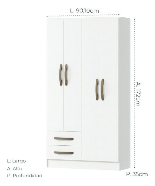 Ropero Guardaropas Roperia Morpheus Blanco 5 Estantes, 4 Espacios De Guardado, Con 4 Puertas Y 2 Cajones En Mdp Y Manijas Premium. Origen Brasil. ¡organiza Tu Ropa Sin Gastar Demas! - Imagen 4