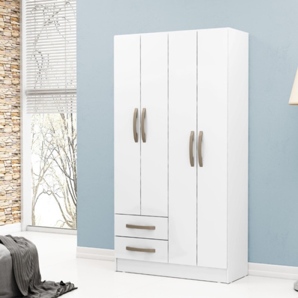 Ropero Guardaropas Roperia Morpheus Blanco 5 Estantes, 4 Espacios De Guardado, Con 4 Puertas Y 2 Cajones En Mdp Y Manijas Premium. Origen Brasil. ¡organiza Tu Ropa Sin Gastar Demas! - Imagen 5