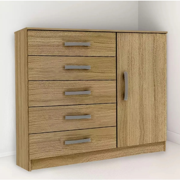 Comoda Cajonera 5 Cajones 1 Puerta Dormitorio Guardarropa - Imagen 2