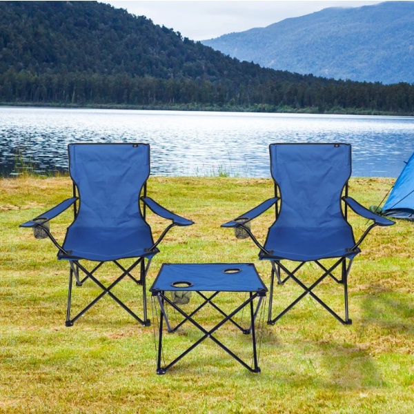 Juego 2 Sillas Plegables P/camping C/posa Vaso Y Mesa
