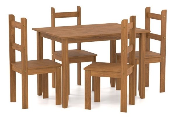 Juego De Comedor Mesa + 4 Sillas Madera Maciza - Lcm Color Roble Diseño De La Tela De Las Sillas Liso - Imagen 2