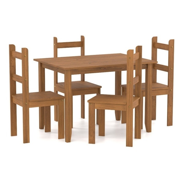 Juego De Comedor Mesa + 4 Sillas Madera Maciza - Lcm Color Roble Diseño De La Tela De Las Sillas Liso - Imagen 2