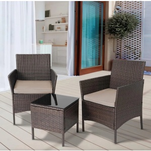 Juego De Jardin Rattan 2 Sillas Y Mesa Exterior Patio - Mweb