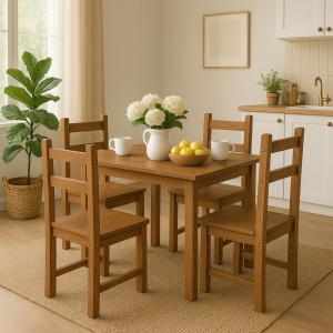 Juego De Comedor Mesa + 4 Sillas Madera Maciza - Lcm Color Roble Diseño De La Tela De Las Sillas Liso