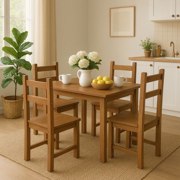 Juego De Comedor Mesa + 4 Sillas Madera Maciza - Lcm Color Roble Diseño De La Tela De Las Sillas Liso