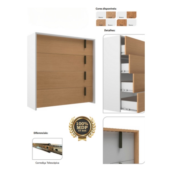 Comoda Cajonera Guardado Dormitorio 4 Cajones - Muebles Web - Imagen 3