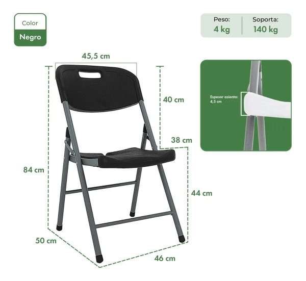 Silla Plegable Paris Exterior Camping Catering Garden Life Negro Lisa - Imagen 4