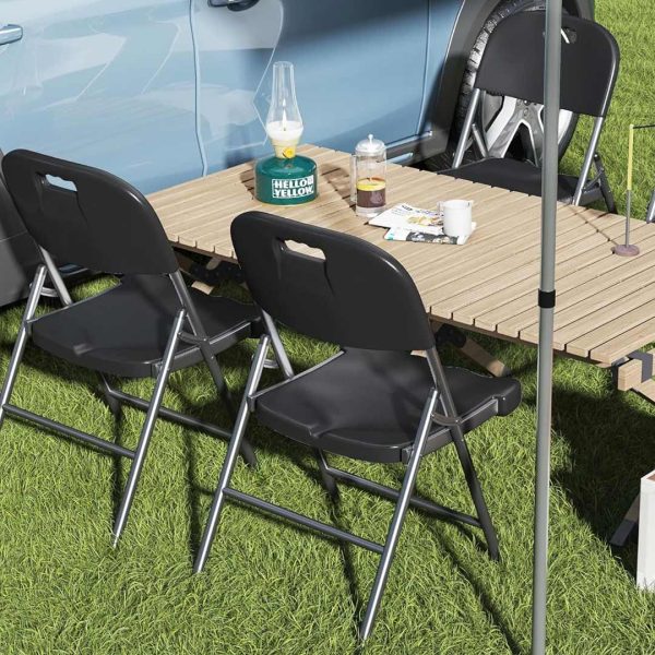 Silla Plegable Plastico Metal Color Negro Lh-4268 - Imagen 6