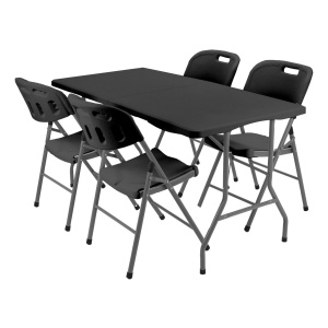 Mesa Plegable Picnic 180cm Simil Madera + 4 Sillas Paris Color Negro Garden Life