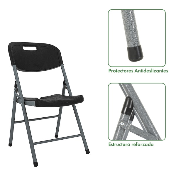 Silla De Jardin Paris Plastica Plegable X6 Garden Life Negro París - Imagen 3