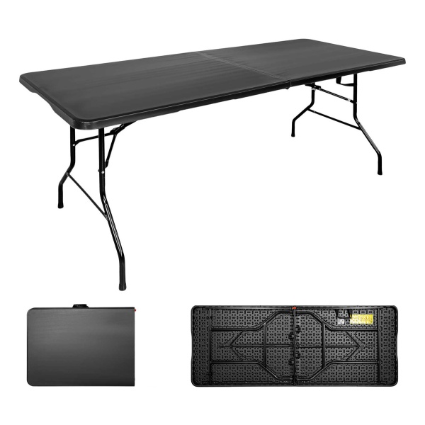 Mesa Plegable 1.80m Portafolio Jardin Exterior Camping Color Negro